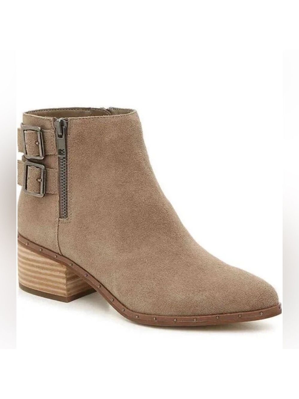 Bleecker & Bond Georgia Bootie Taupe Suede Buckle Detail Side Zip Boots Size 10M